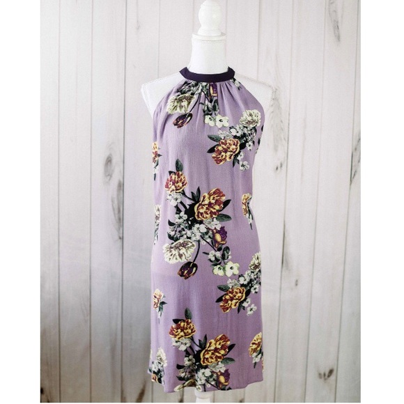 Veronica- purple floral cage back dress - Picture 4 of 8